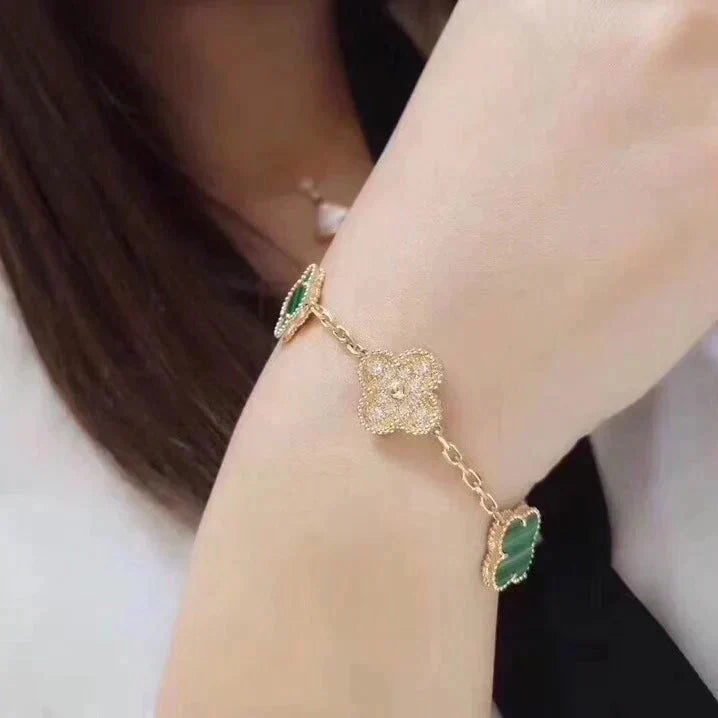 [Glow]New  CLOVER 5 MOTIF MALACHITE BRACELET COLLECTION