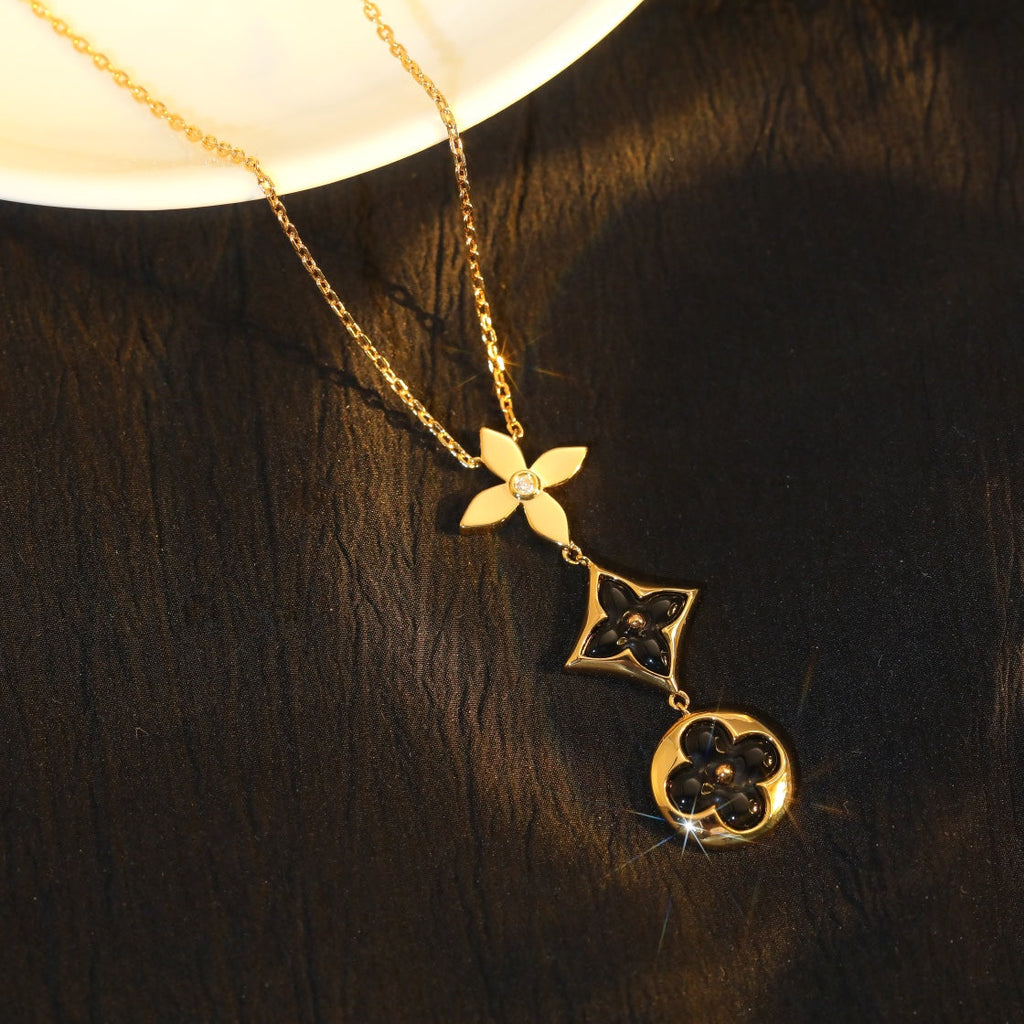 GlowSTAR AND SUN ONYX PINK GOLD NECKLACE