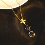 GlowSTAR AND SUN ONYX PINK GOLD NECKLACE