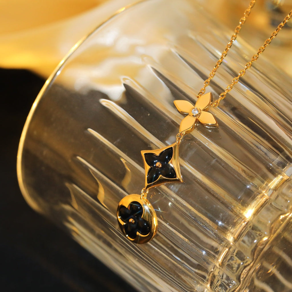 GlowSTAR AND SUN ONYX PINK GOLD NECKLACE