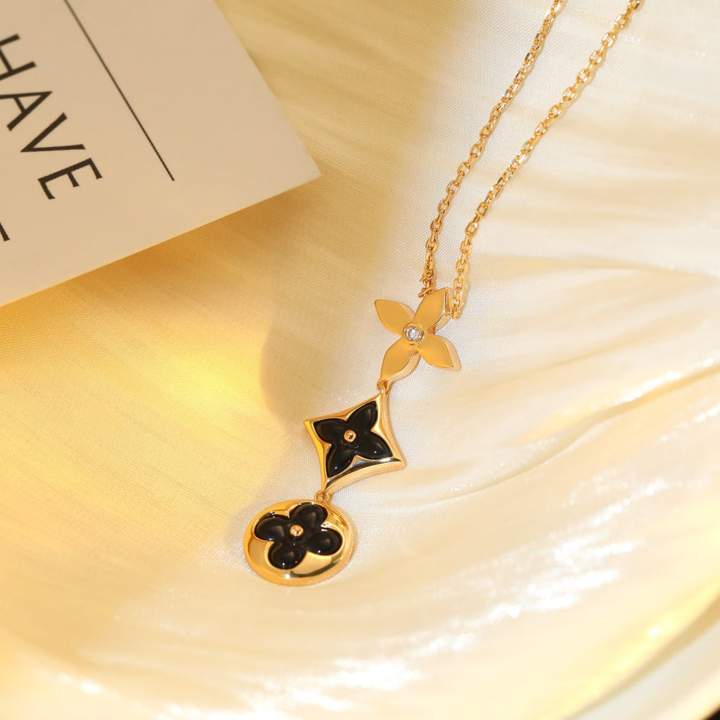 GlowSTAR AND SUN ONYX PINK GOLD NECKLACE