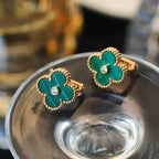 ¡®Glow¡¯CLOVER MEDIUM 1 MOTIFS MALACHITE DIAMOND EARRINGS