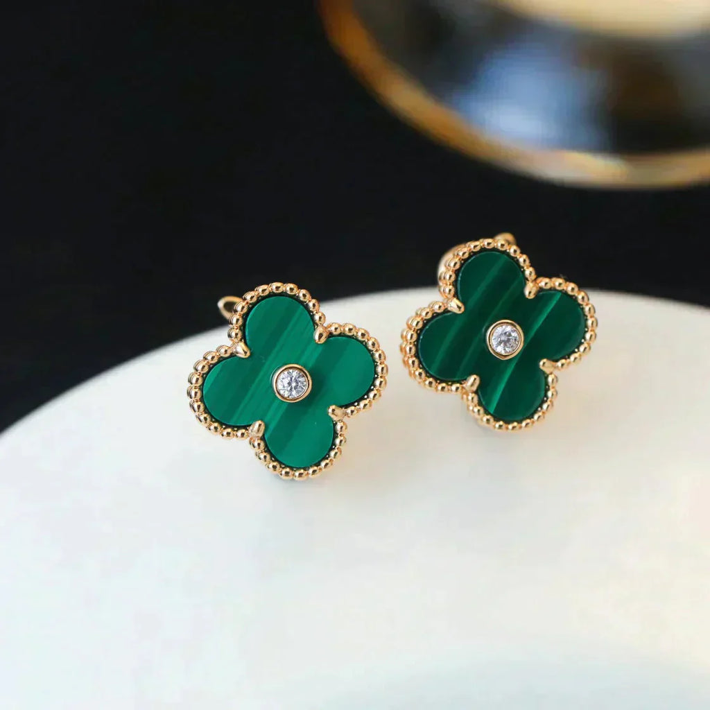 ¡®Glow¡¯CLOVER MEDIUM 1 MOTIFS MALACHITE DIAMOND EARRINGS