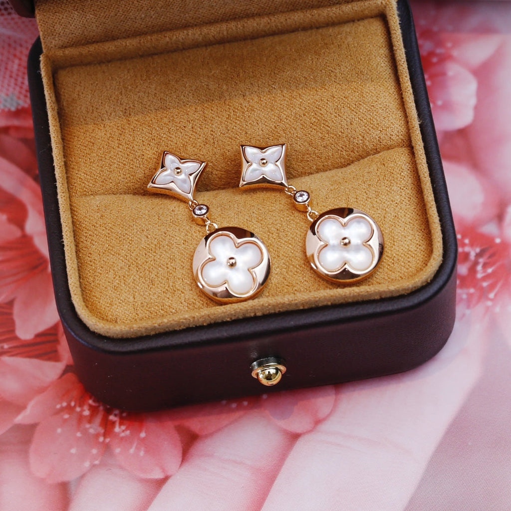 GlowSTAR AND SUN PINK GOLD MOP DROP EARRINGS