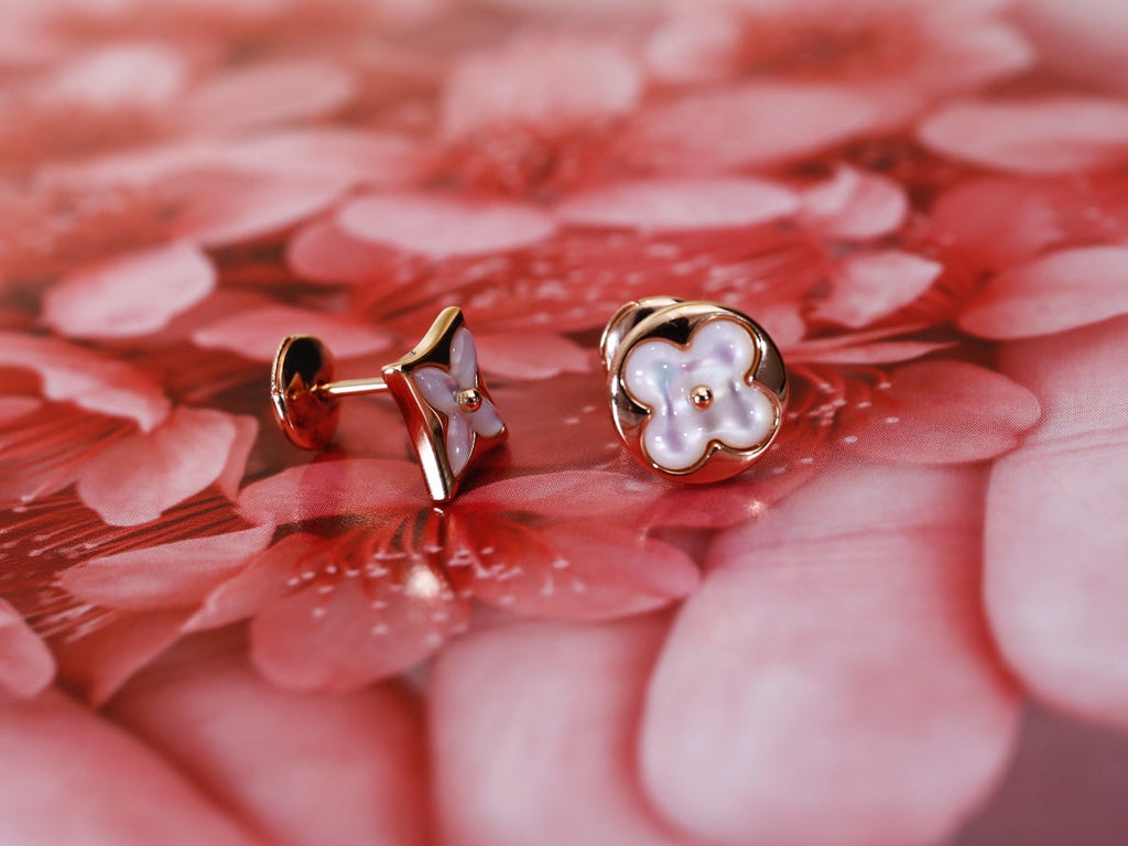 GlowSTAR AND SUN PINK GOLD MOP STUD EARRINGS