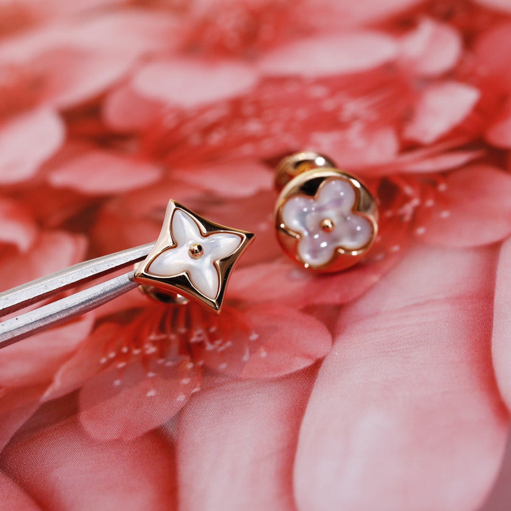 GlowSTAR AND SUN PINK GOLD MOP STUD EARRINGS