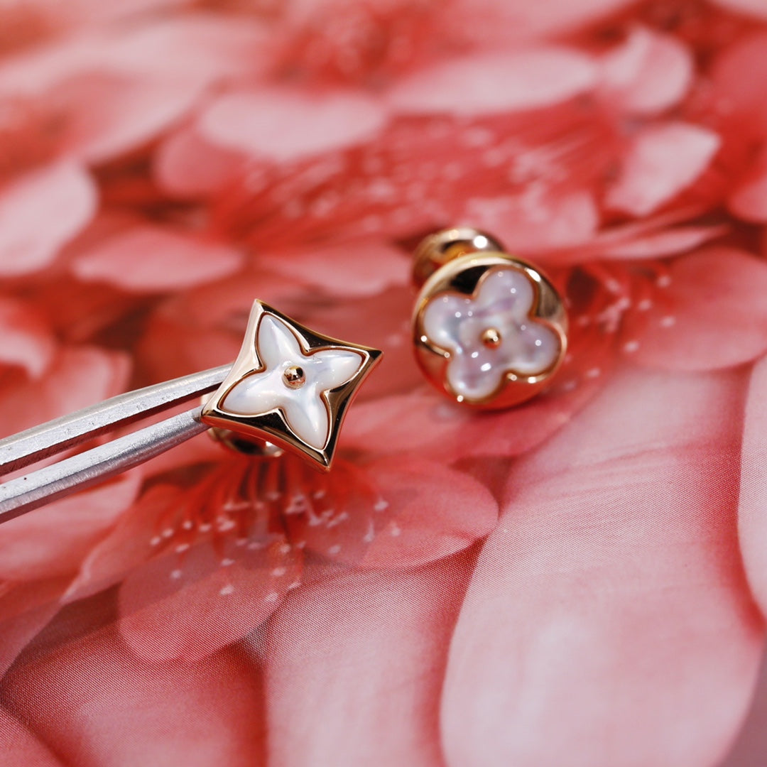 GlowSTAR AND SUN PINK GOLD MOP STUD EARRINGS