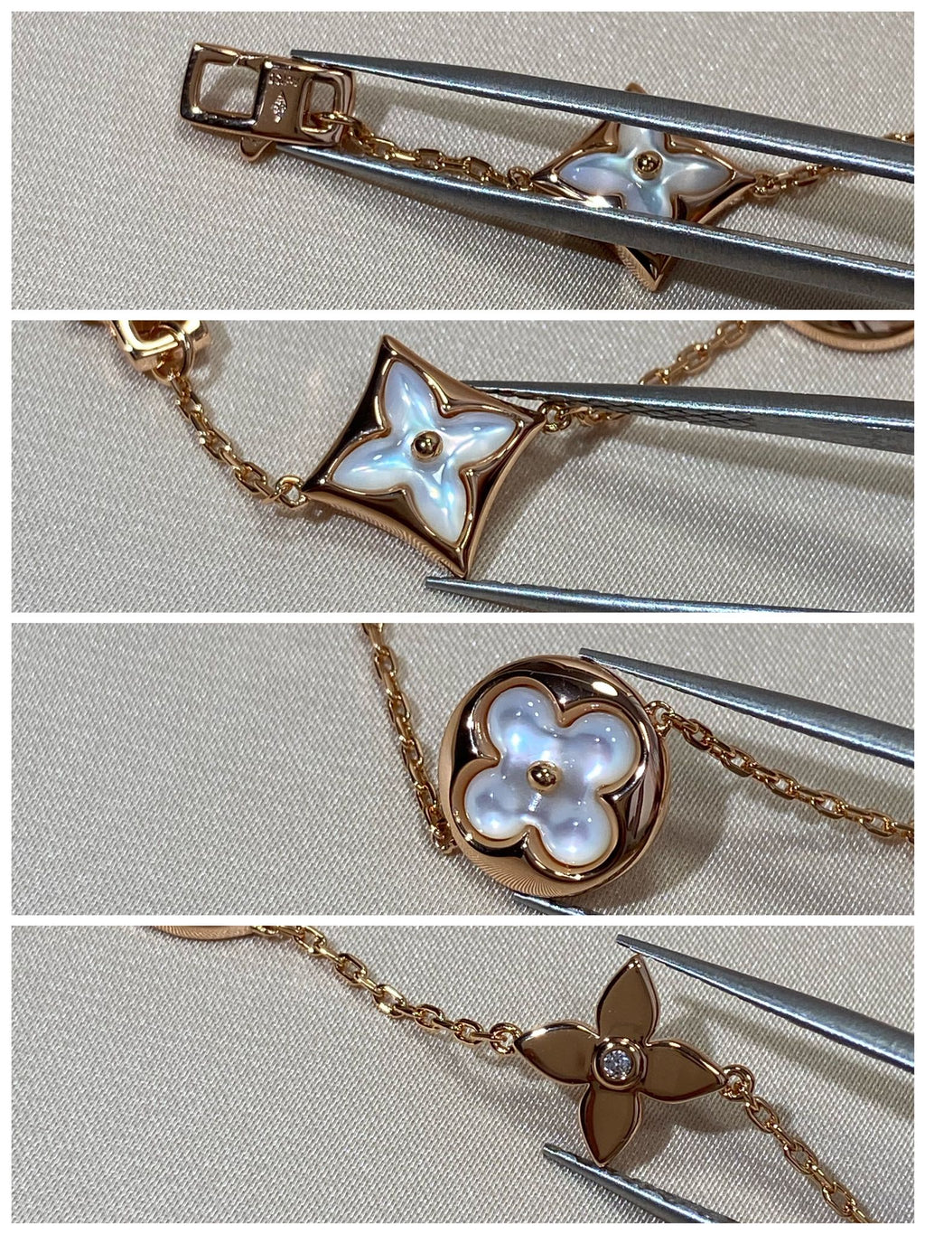 GlowSTAR AND SUN 5 MOTIF MOP PINK GOLD BRACELET