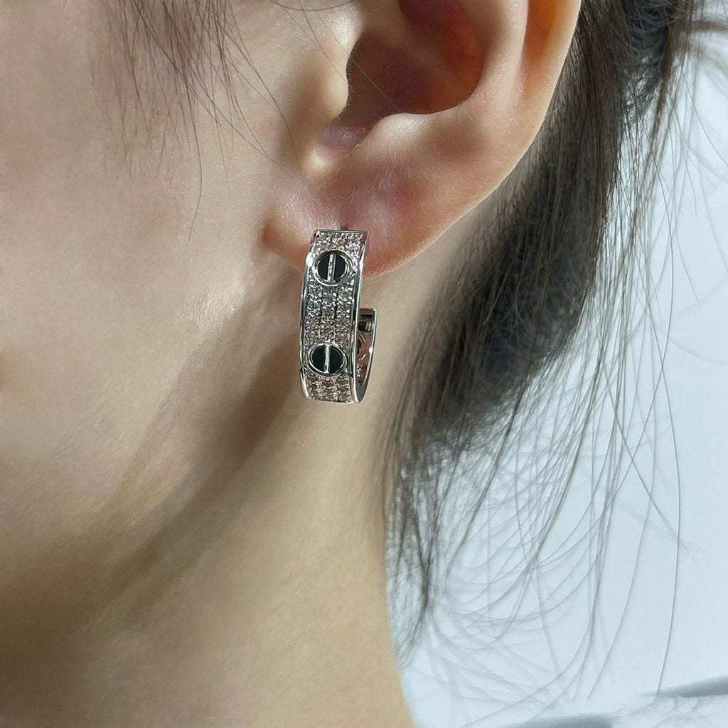 GlowLOVE CERAMIC DIAMOND PAVED SILVER EARRINGS