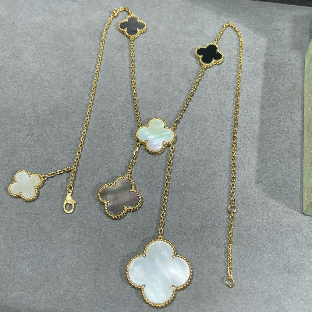 ¡®Glow¡¯CLOVER 6 MOTIF MOP ONYX GOLD NECKLACE