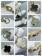 ¡®Glow¡¯CLOVER 6 MOTIF MOP ONYX GOLD NECKLACE