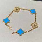 GlowCLOVER 5 MOTIF BLUE CHALCEDONY DIAMOND GOLD BRACELET