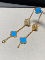 GlowCLOVER 5 MOTIF BLUE CHALCEDONY DIAMOND GOLD BRACELET