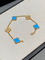 GlowCLOVER 5 MOTIF BLUE CHALCEDONY DIAMOND GOLD BRACELET