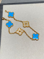 GlowCLOVER 5 MOTIF BLUE CHALCEDONY DIAMOND GOLD BRACELET