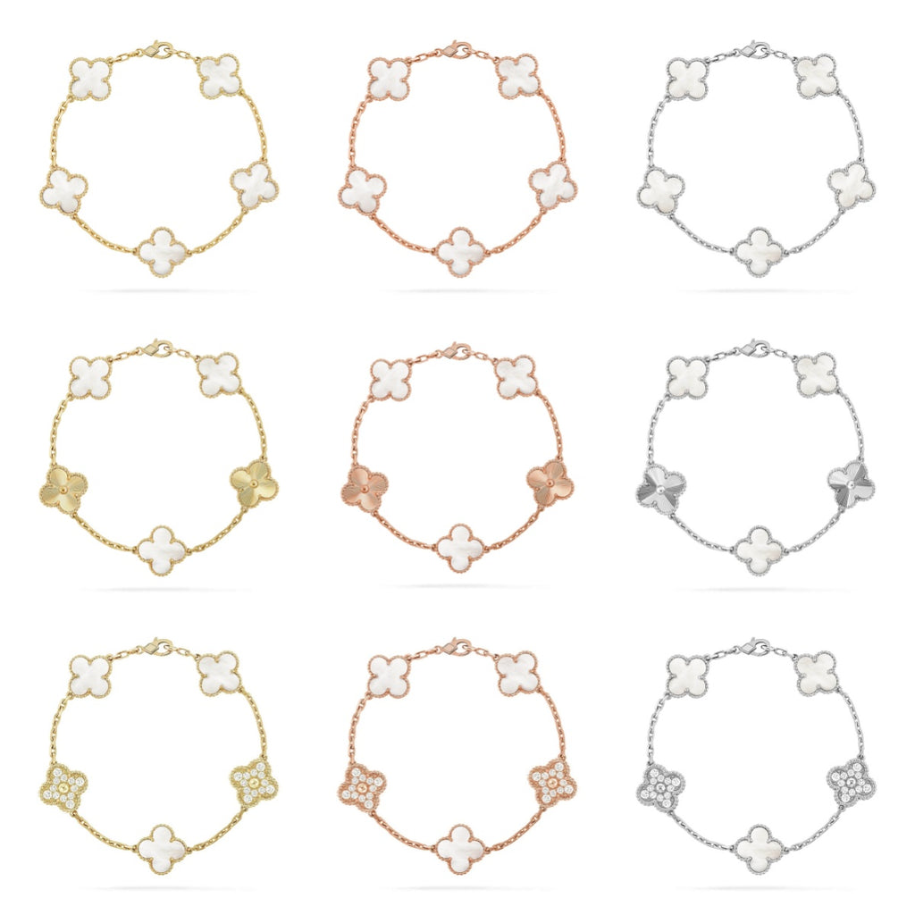 [Glow]New CLOVER WHITE PEARL MOP 5 MOTIF BRACELET COLLECTION