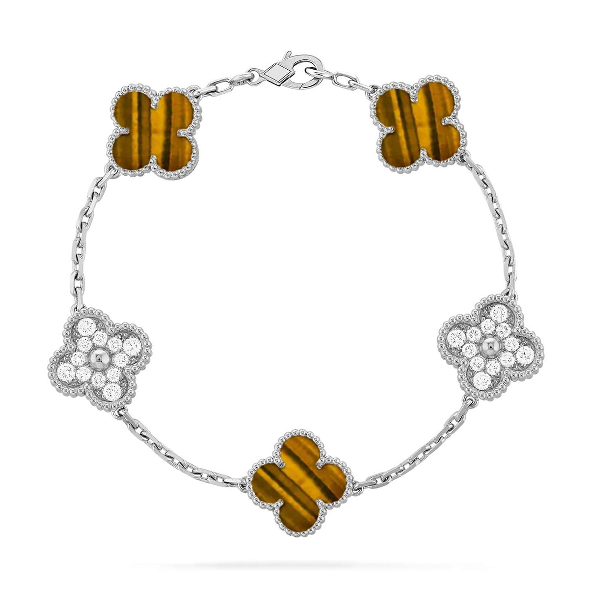 [Glow]New  CLOVER 5 MOTIFS TIGER EYE BRACELET COLLECTION
