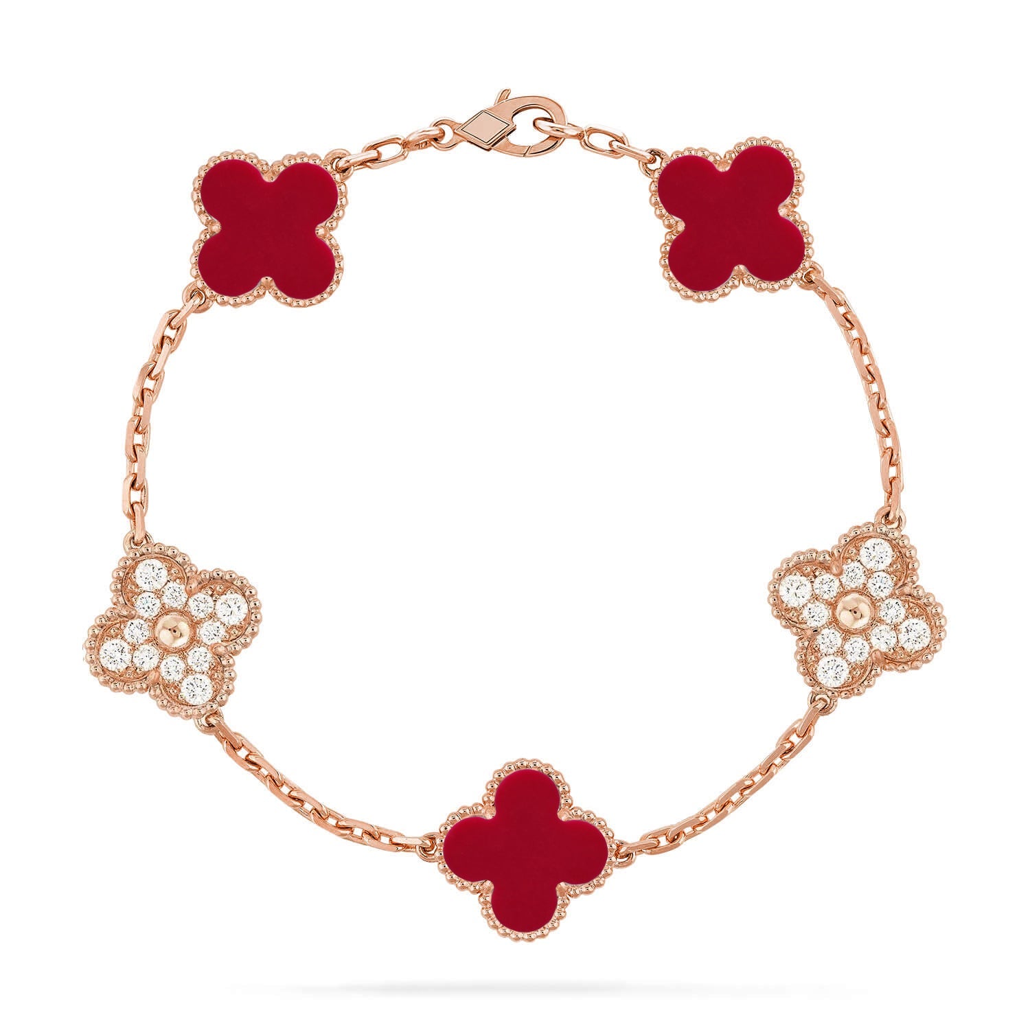 [Glow Jewelry] CLOVER 5 MOTIF RED CORNELIAN BRACELET COLLECTION