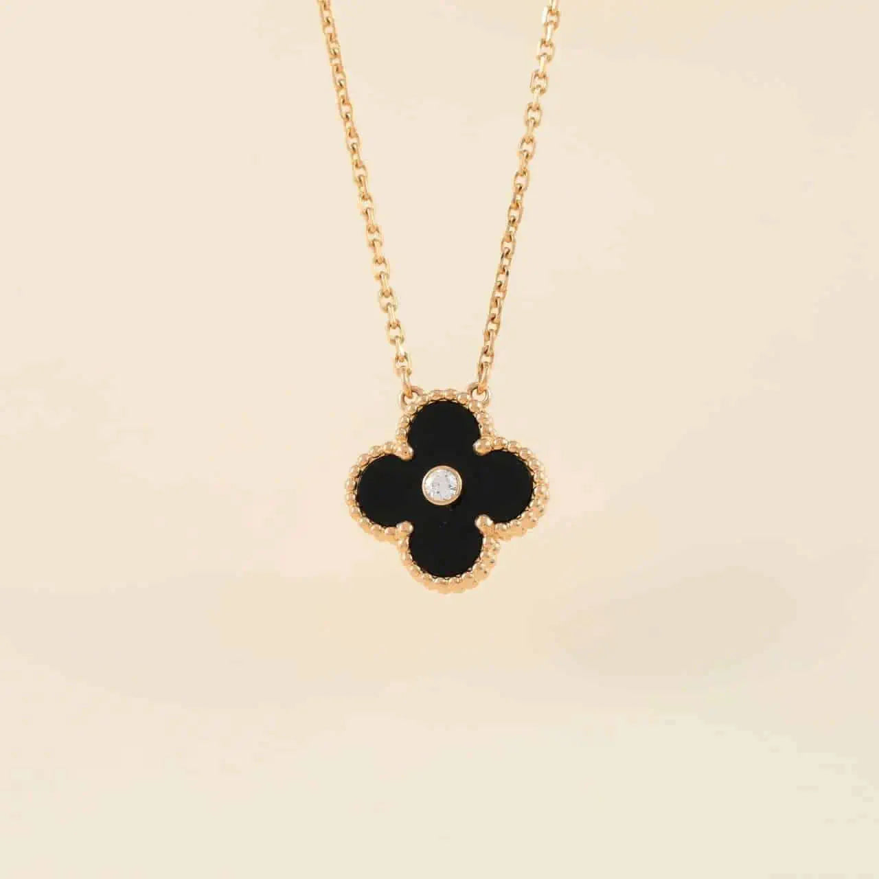 GlowCLOVER 15MM DIAMOND ONYX NECKLACE