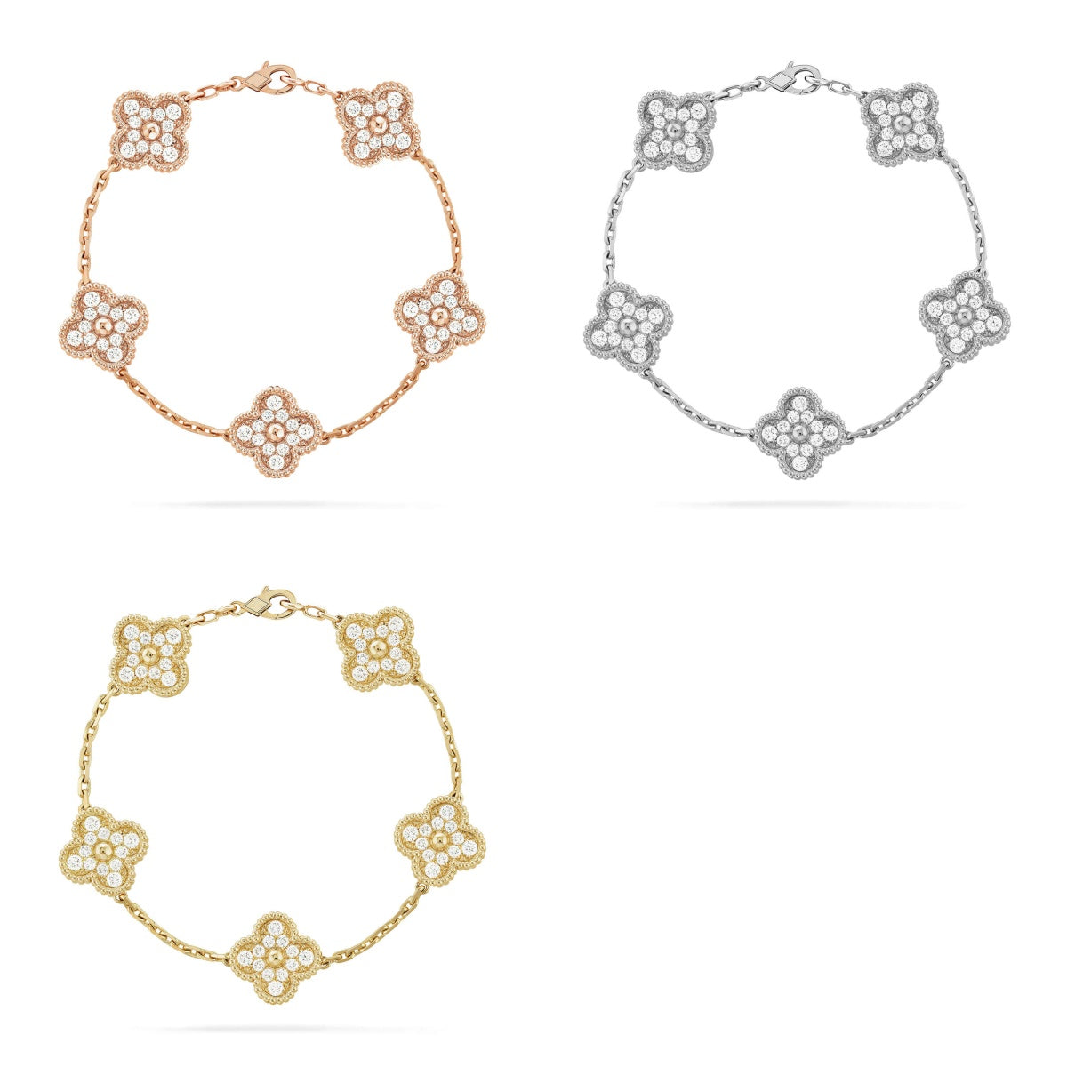 [Glow]New  CLOVER 5 MOTIF FULL DIAMOND BRACELET COLLECTION