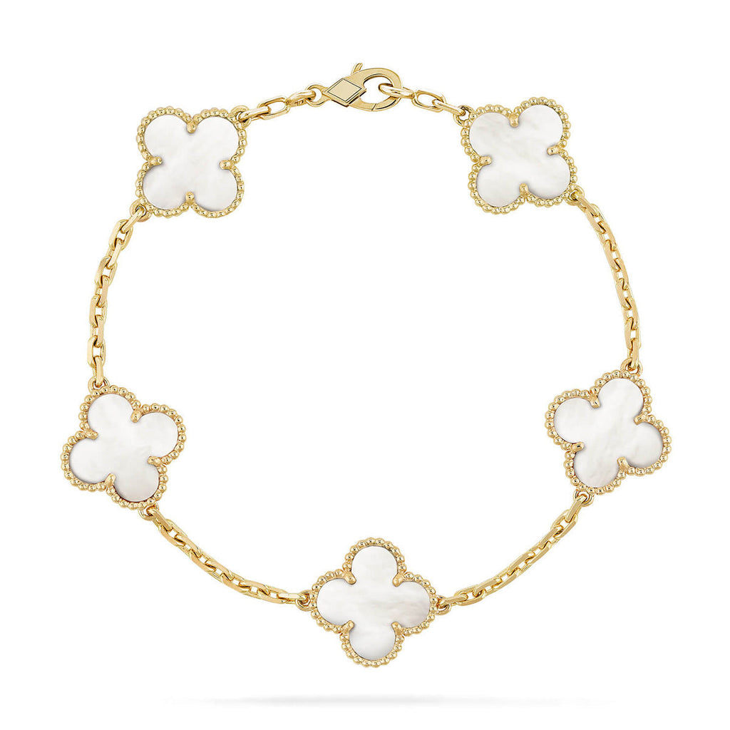[Glow]New CLOVER WHITE PEARL MOP 5 MOTIF BRACELET COLLECTION