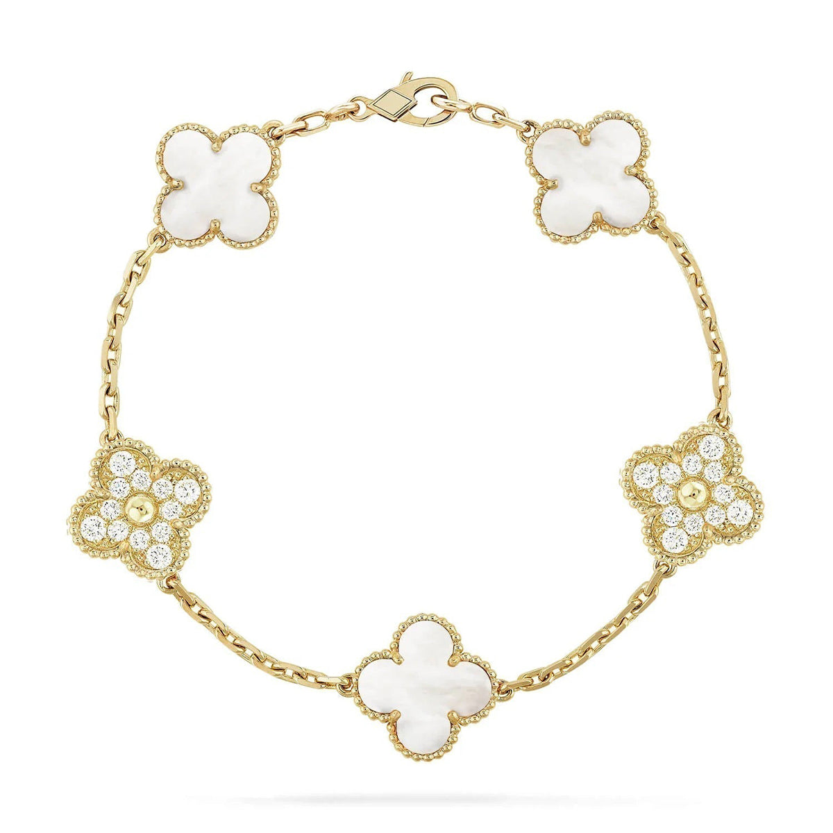 [Glow Jewelry]CLOVER WHITE PEARL MOP 5 MOTIF BRACELET COLLECTION