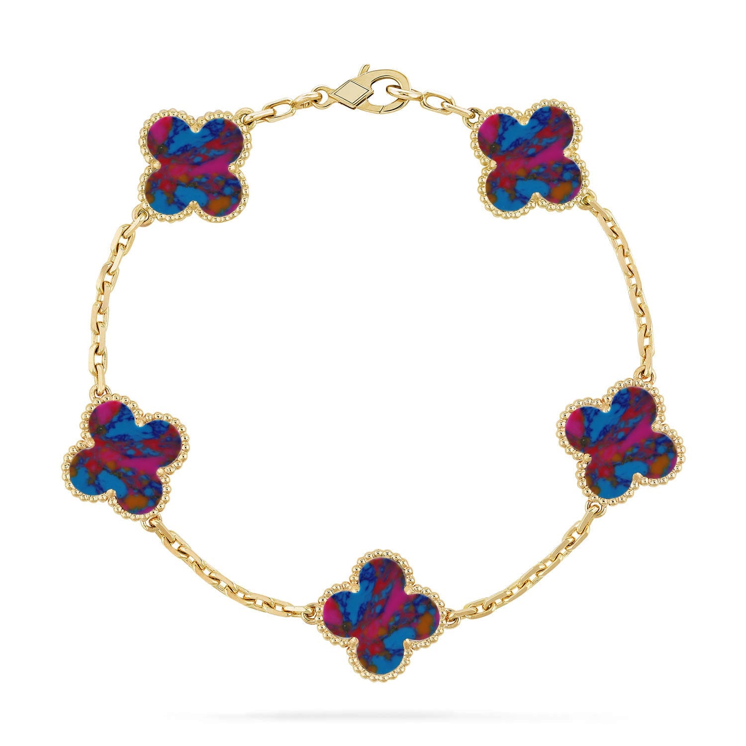 [Glow Jewelry]CLOVER 5 MOTIF COLOR GEMSTONES BRACELET COLLECTION