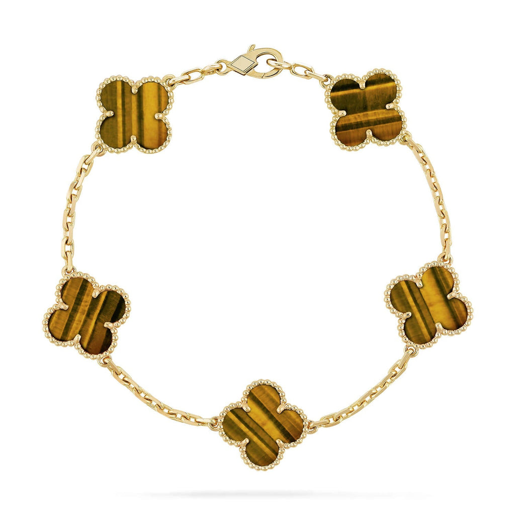 [Glow]New  CLOVER 5 MOTIFS TIGER EYE BRACELET COLLECTION