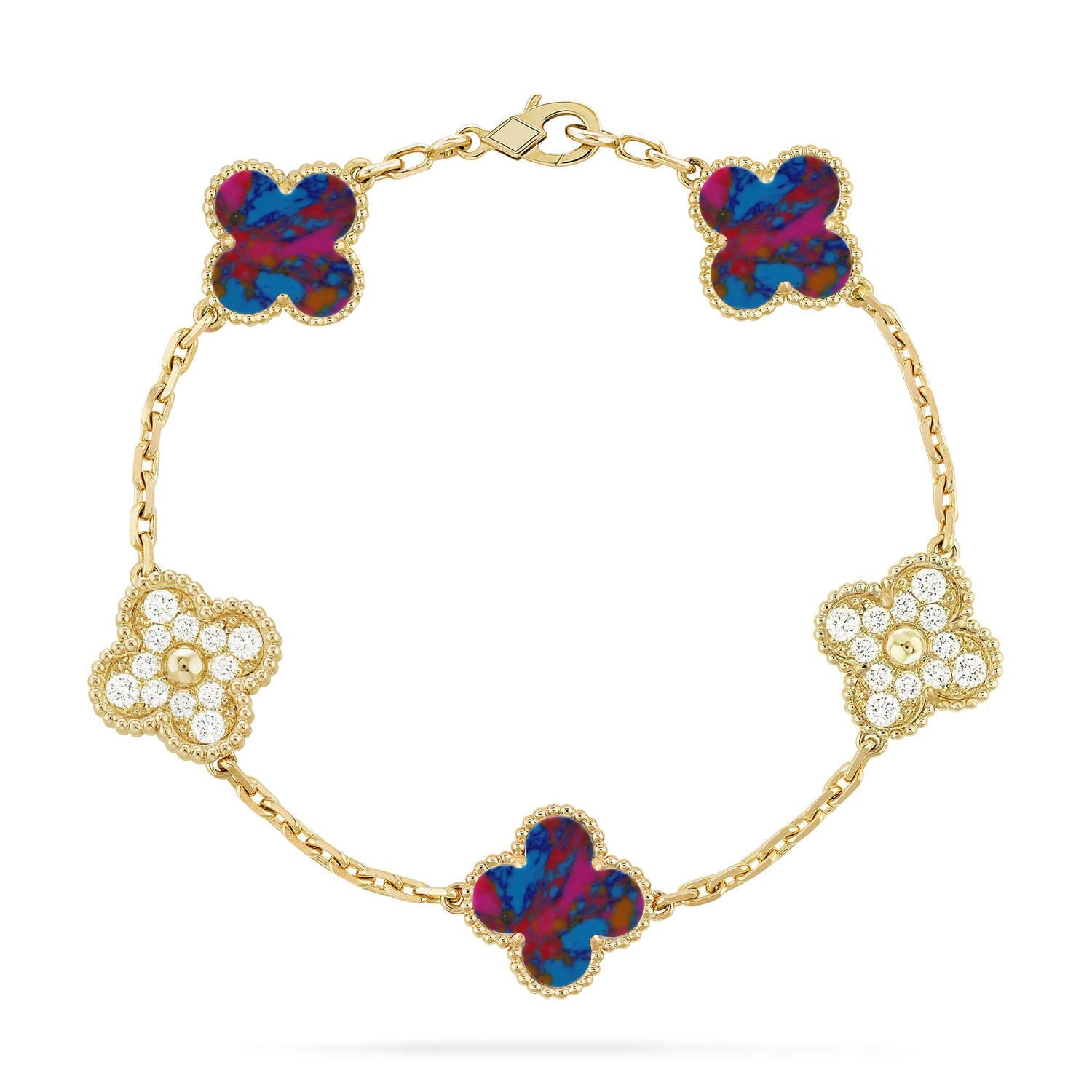 [Glow Jewelry]CLOVER 5 MOTIF COLOR GEMSTONES BRACELET COLLECTION