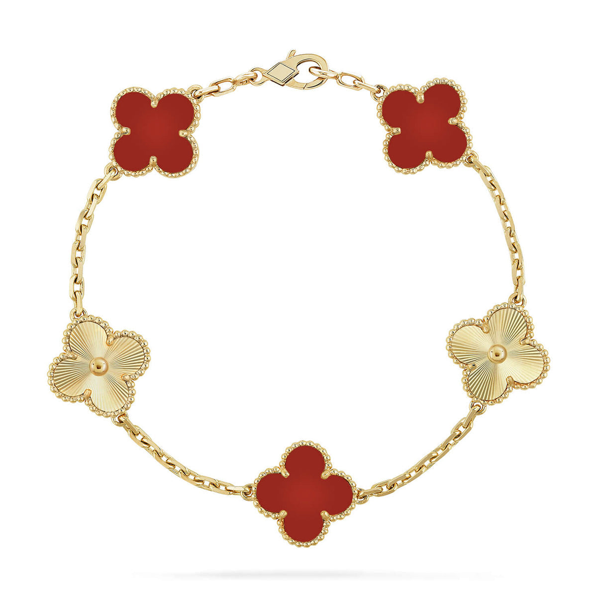 [Glow]New  CLOVER 5 MOTIF RED CORNELIAN BRACELET COLLECTION