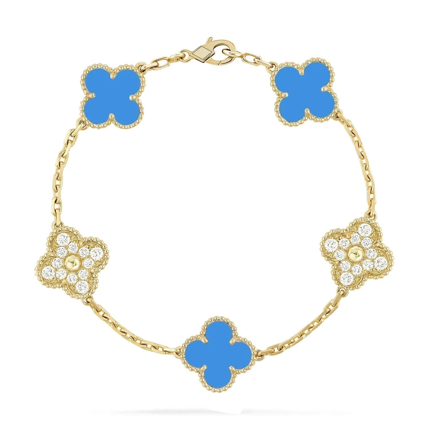 GlowCLOVER 5 MOTIF BLUE CHALCEDONY DIAMOND GOLD BRACELET