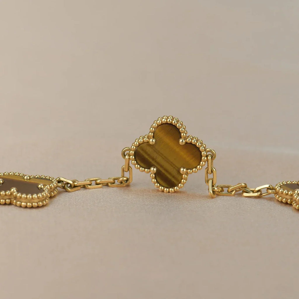 [Glow]New  CLOVER 5 MOTIFS TIGER EYE BRACELET COLLECTION