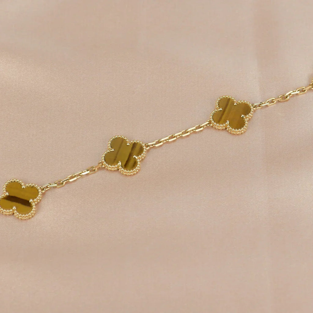 [Glow]New  CLOVER 5 MOTIFS TIGER EYE BRACELET COLLECTION