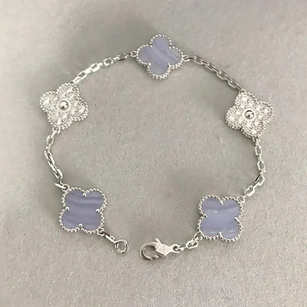 [Glow]New  CLOVER 5 MOTIF PURPLE CHALCEDONY BRACELET COLLECTION