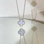 GlowCLOVER 15MM BLUE CHALCEDONY NECKLACE SILVER