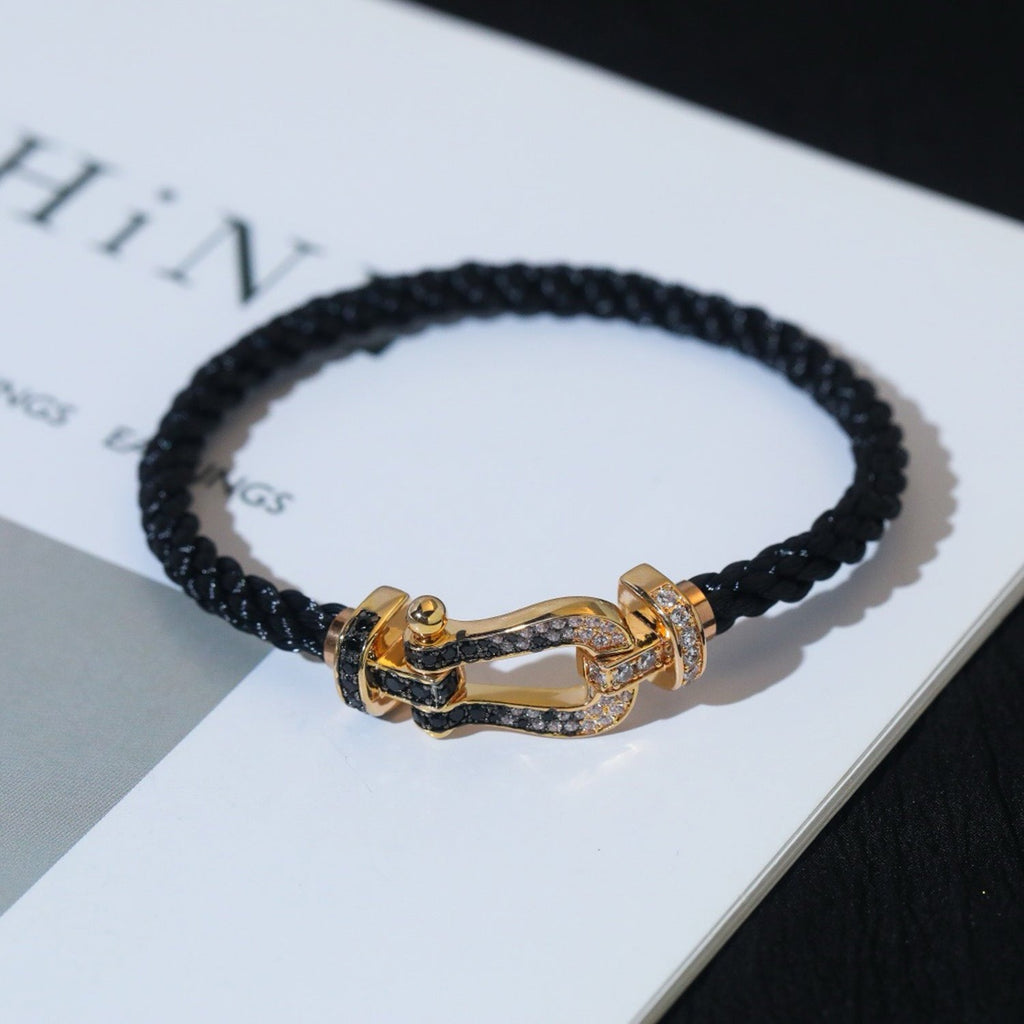 GlowFORCE LARGE HORSESHOE BLACK WHITE DIAMOND BRACELET ROSE GOLD