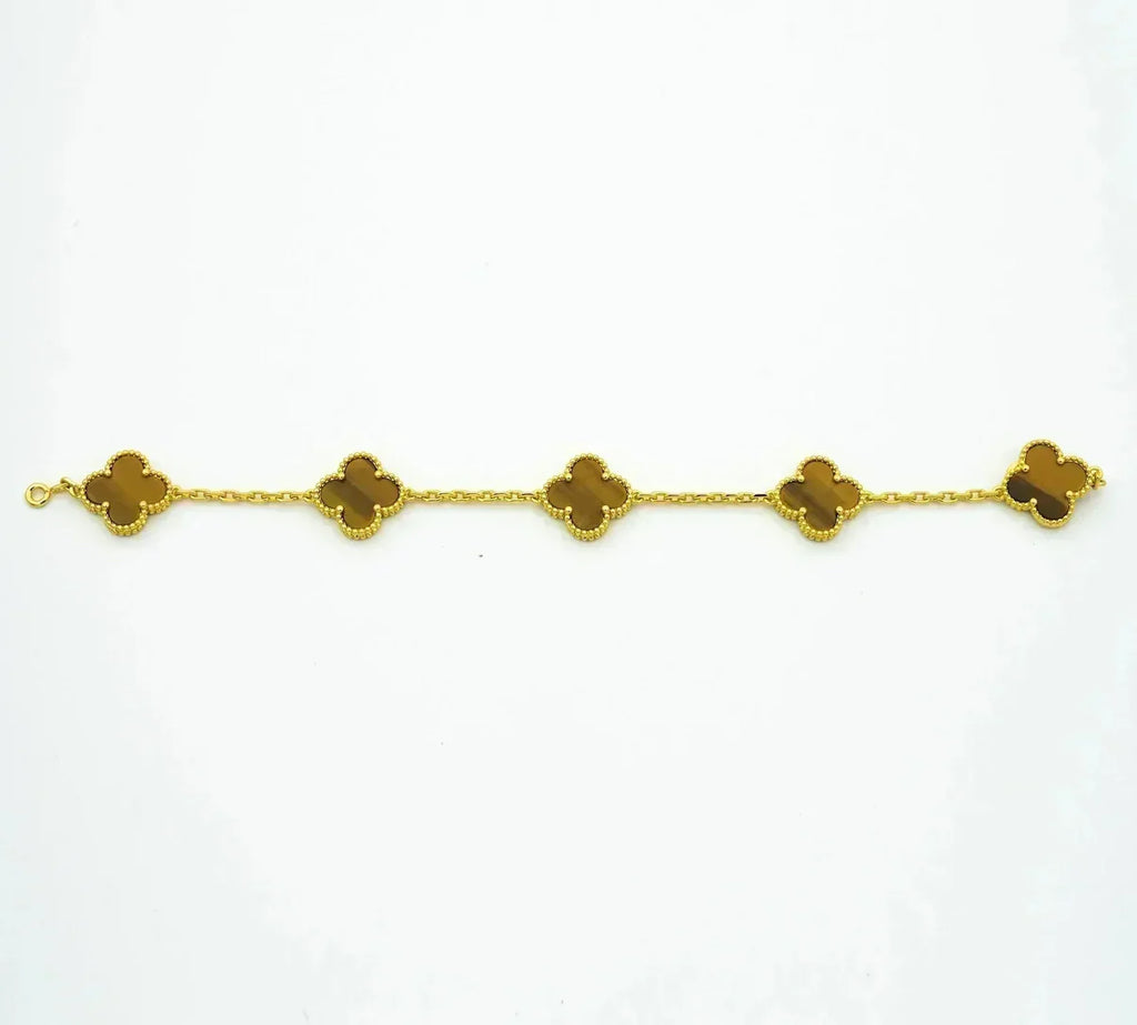 [Glow]New  CLOVER 5 MOTIFS TIGER EYE BRACELET COLLECTION