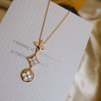 GlowCOLOR BLOSSOM LARIAT NECKLACE PINK GOLD WHITE MOTHER PEARL AND DIAMOND