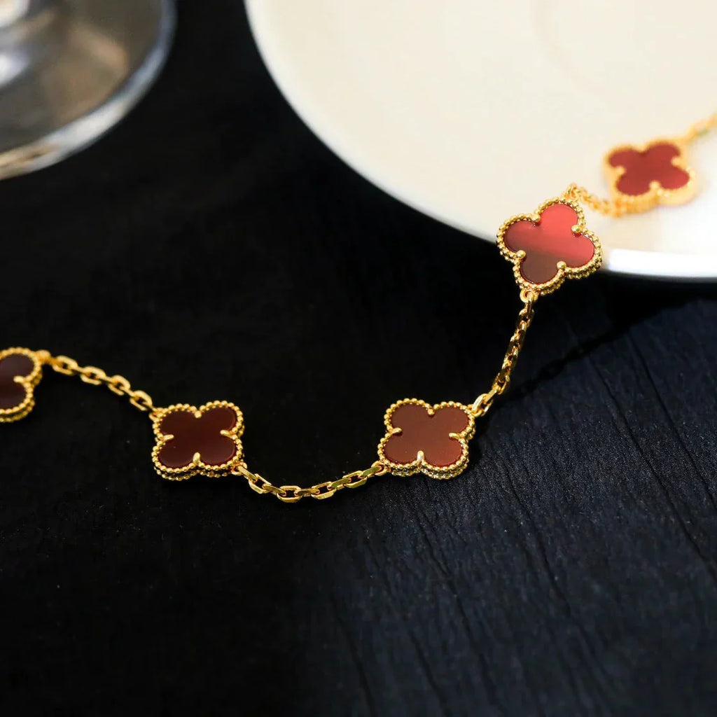 [Glow Jewelry] CLOVER 5 MOTIF RED CORNELIAN BRACELET COLLECTION