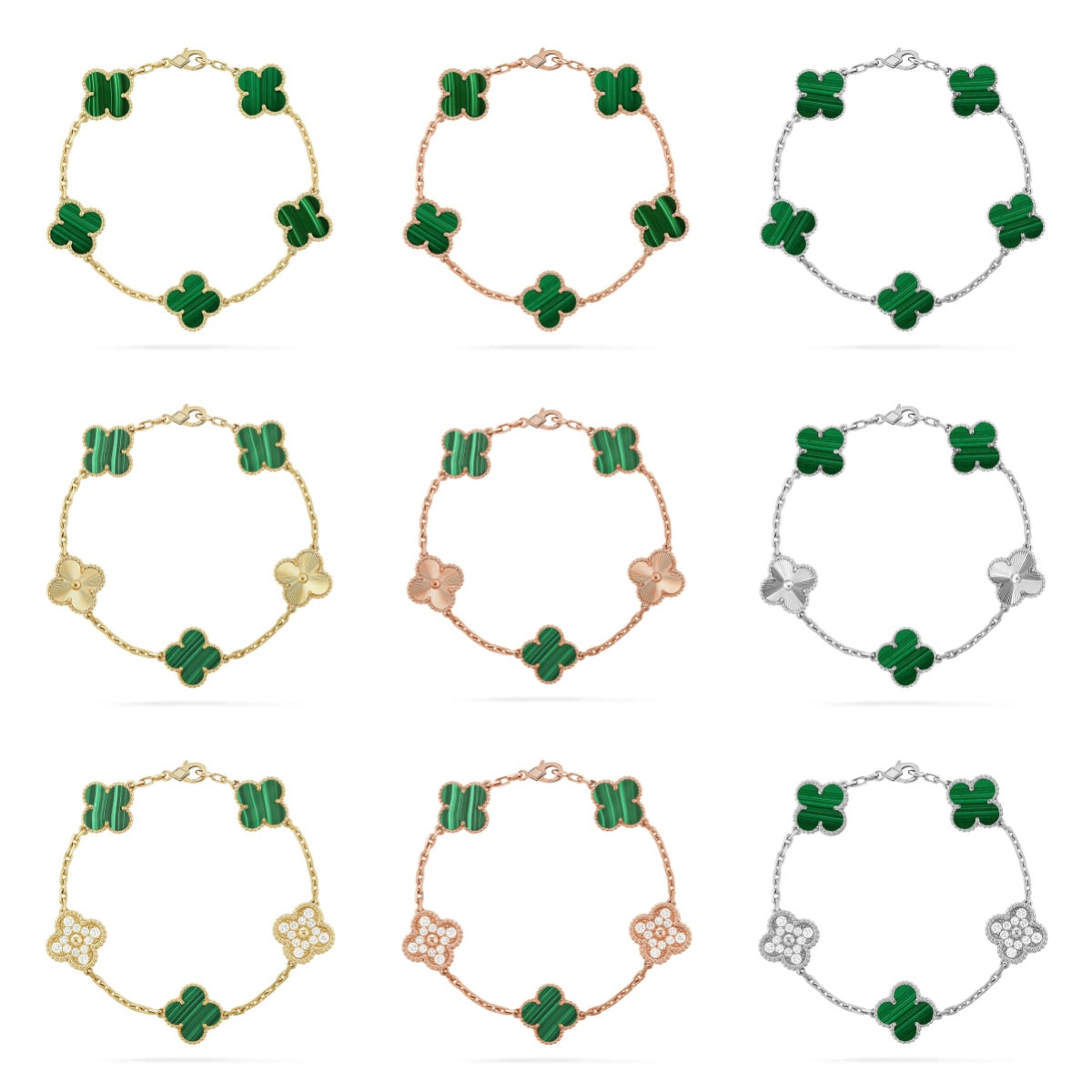 [Glow]New  CLOVER 5 MOTIF MALACHITE BRACELET COLLECTION