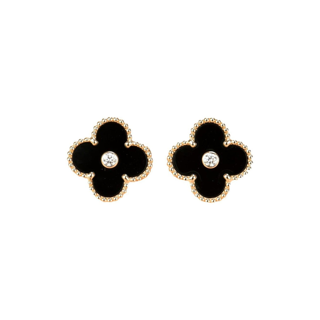¡®Glow¡¯CLOVER MEDIUM 1 MOTIFS ONYX DIAMOND EARRINGS