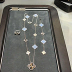 [Glow Jewelry]DETACHABLE CLOVER 15(11+4) FLOWER SILVER NECKLACE SET