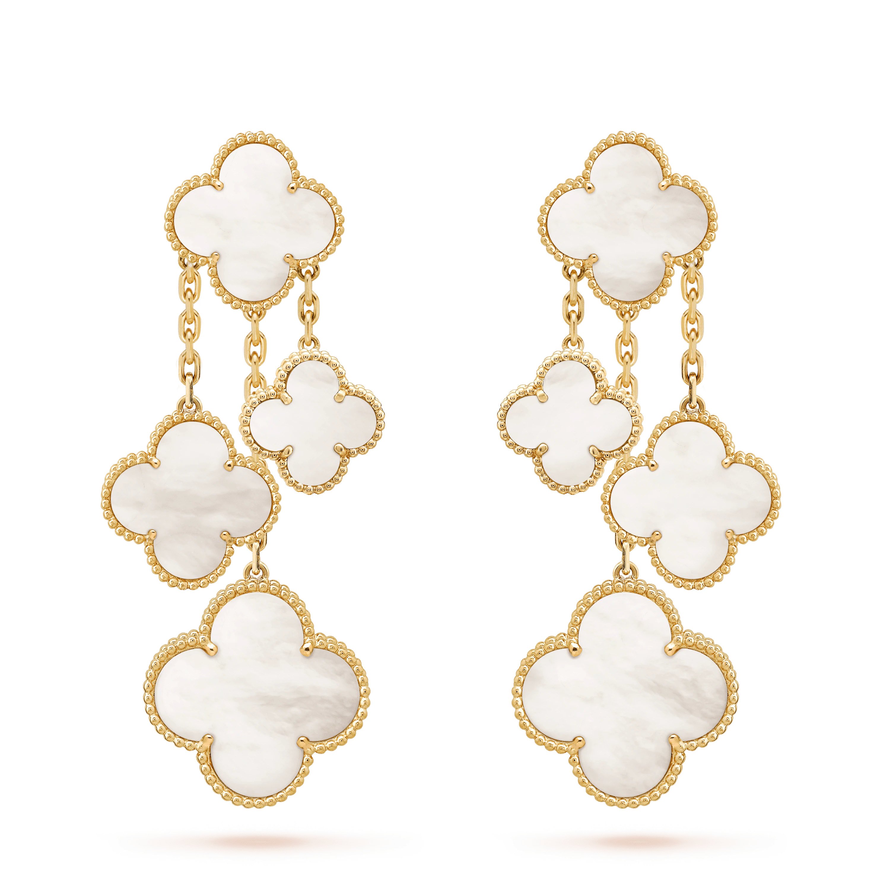 GlowCLOVER EARRINGS WHITE MOP 4 MOTIFS GOLD