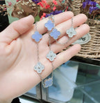 ¡®Glow¡¯CLOVER 10 MOTIFS CHALCEDONY DIAMONDS SILVER NECKLACE