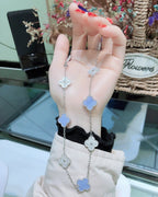 ¡®Glow¡¯CLOVER 10 MOTIFS CHALCEDONY DIAMONDS SILVER NECKLACE