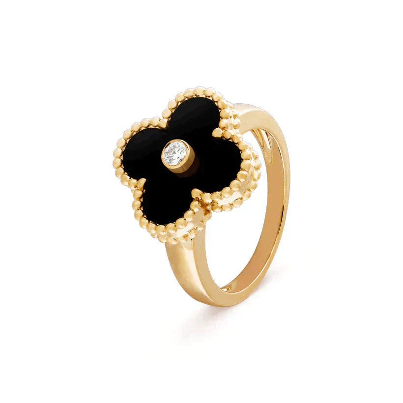 GlowCLOVER ONYX RING GOLD DIAMOND